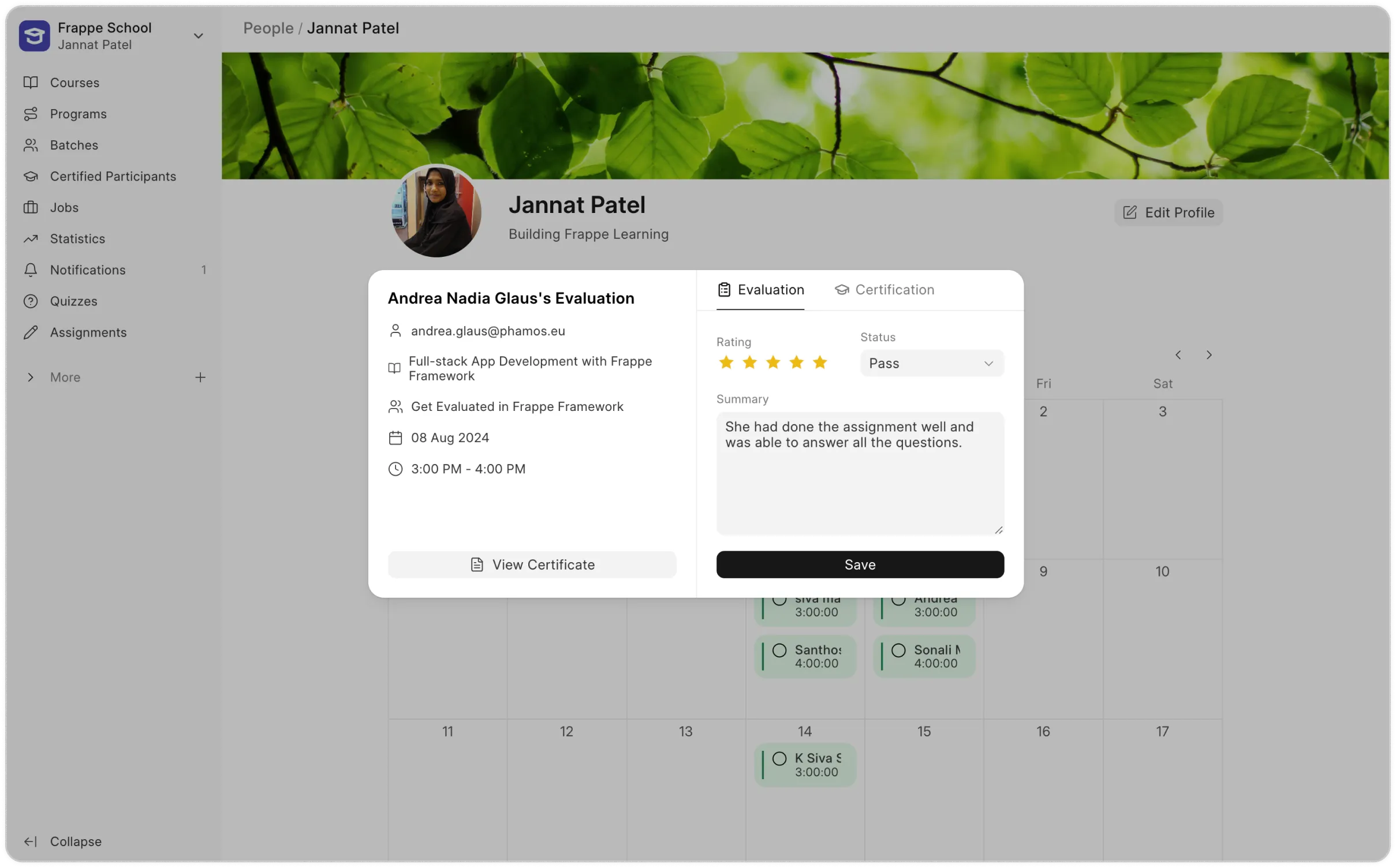 Grant Certificates Based on Evaluations