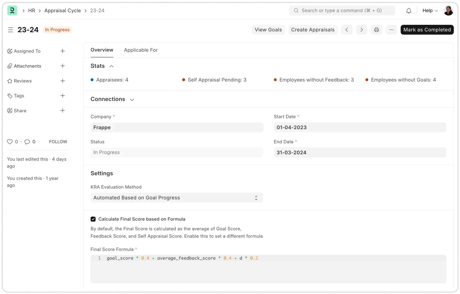 Manage appraisal cycles