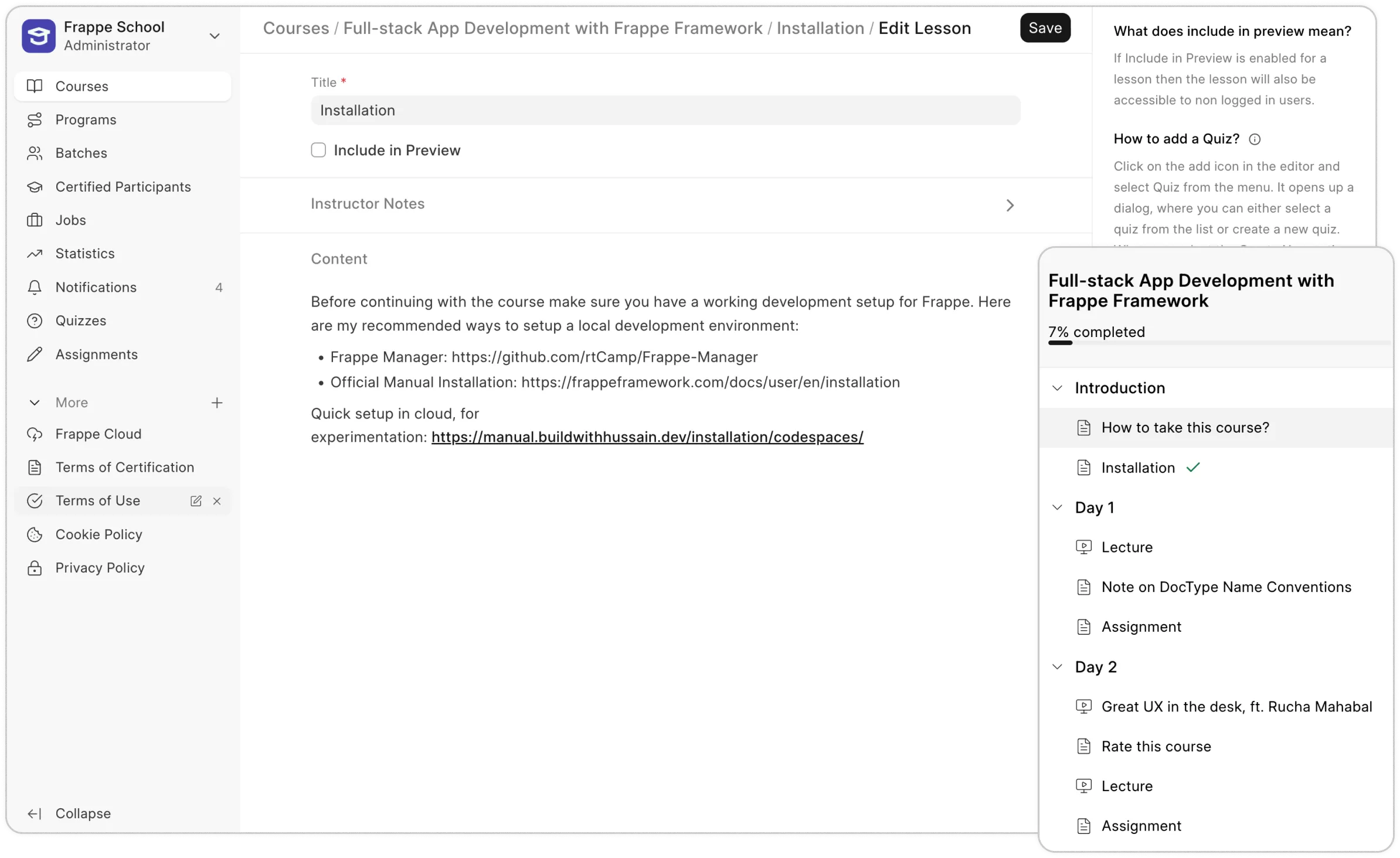 Add chapters and lessons