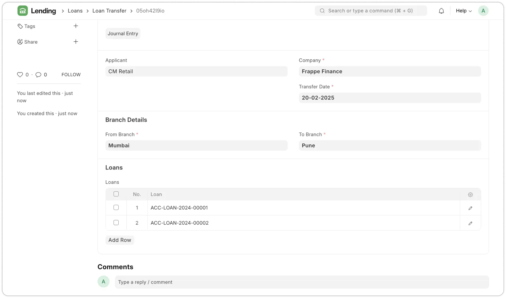 Transfer Loan Between Branches