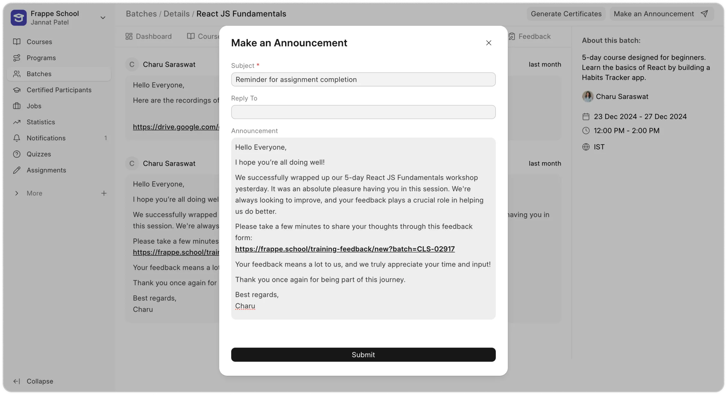 Send Announcements via Emails